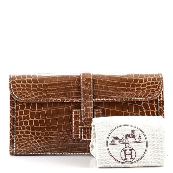 Hermes Jige Elan Clutch Crocodile 29 Brown - Picture 2 of 8